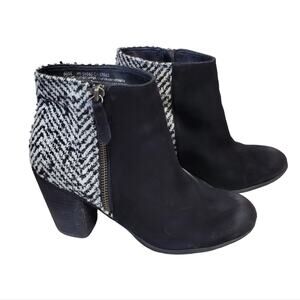 bp | Leather and Herringbone Knit Side Zip Heeled Ankle Trolley Booties